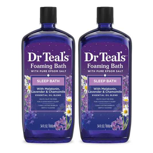 Dr Teal's Foaming Bath with Pure Epsom Salt, Sleep Blend with Melatonin, Lavender & Chamomile Essential Oils, 34 fl oz (Pack of 2) (Packaging May Vary)