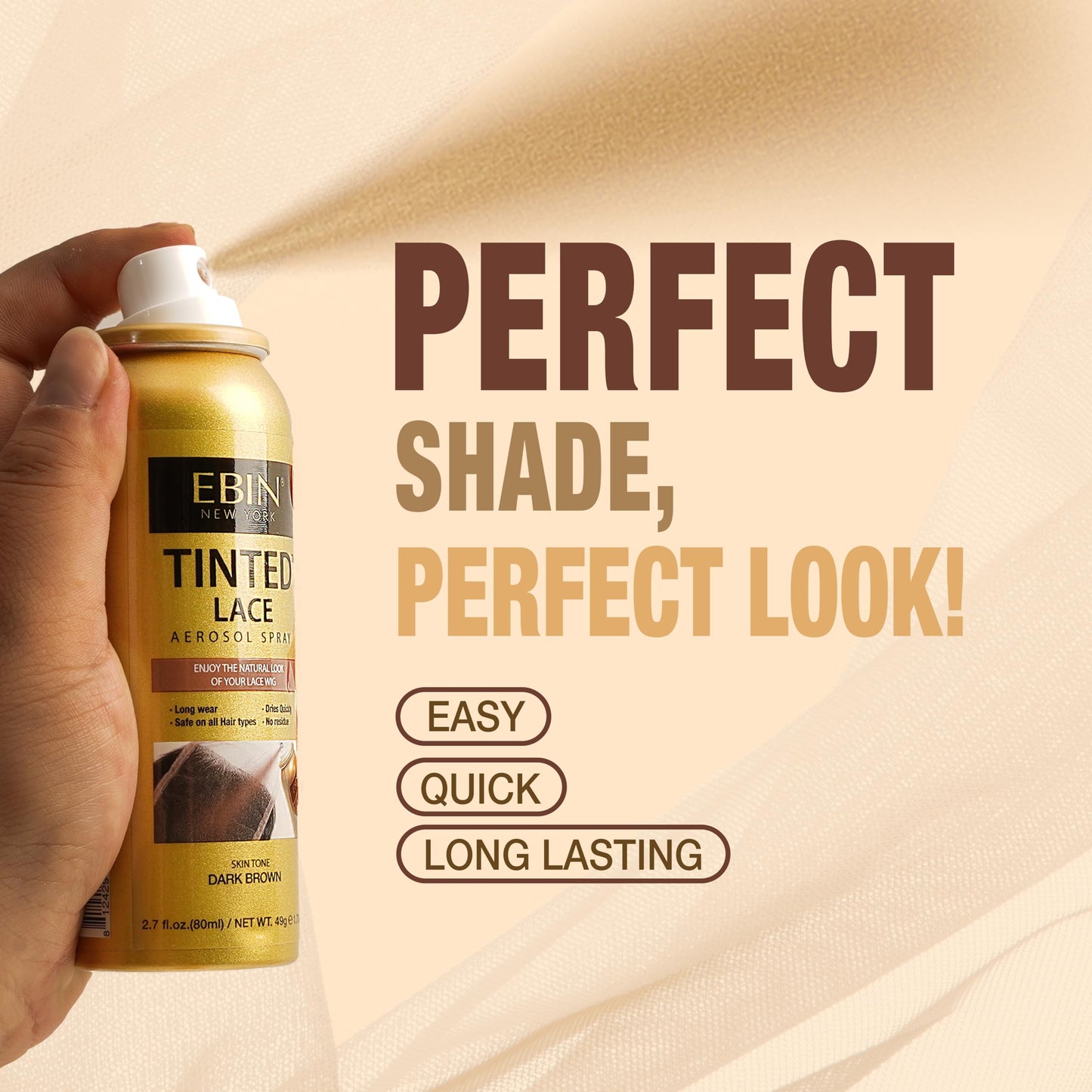 EBIN NEW YORK Tinted Lace Spray - Light Beige 2.7oz/80ml, Quick Dry, Water Resistant, No Residue, High Pigmentation, Even Spray, Matching Skin Tone, Natural Look for Wig