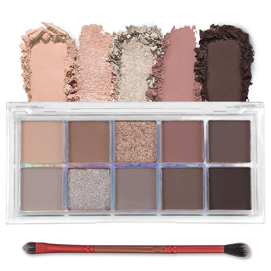 Erinde 10 Color Eyeshadow Palette Makeup - Matte Shimmer Glitter Eye Shadow, Ultra-Blendable, High Pigmented, Naturing-Looking, Neutral Nude Eyeshadow Palette with Professional Brush, Fog Gray