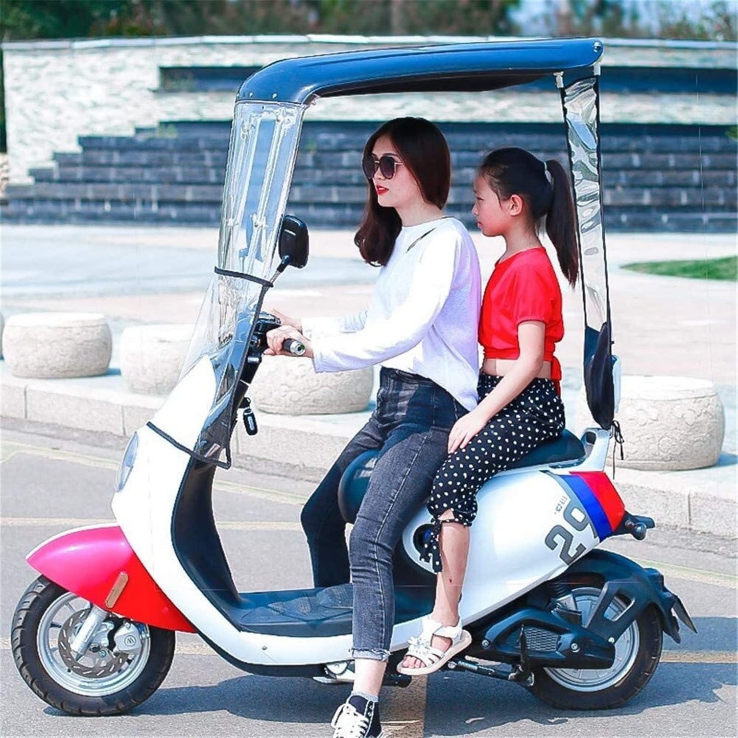 Electric Motorcycle Umbrella Cover,Fully Enclosed Universal Sunshade, Scooter Rain Waterproof Cover, Battery Car Canopy, Sun Visor Windshield-Excluding Vehicles