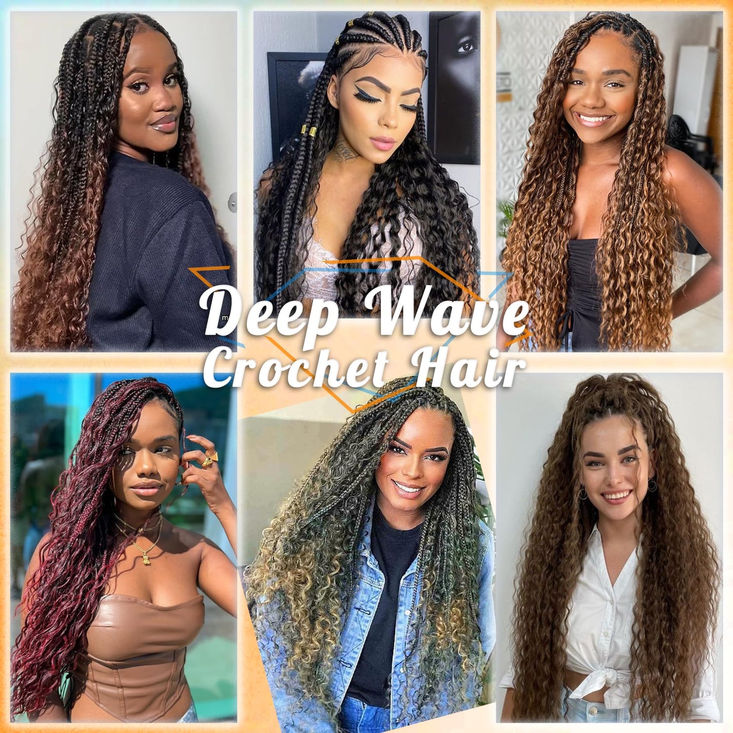 Eerya Ocean Wave Crochet Hair 30 Inch 6 Packs Deep Wave Crochet Hair for Black Women Synthetic Wavy Curly Braiding Hair for Boho Braids (30 inch,1B)