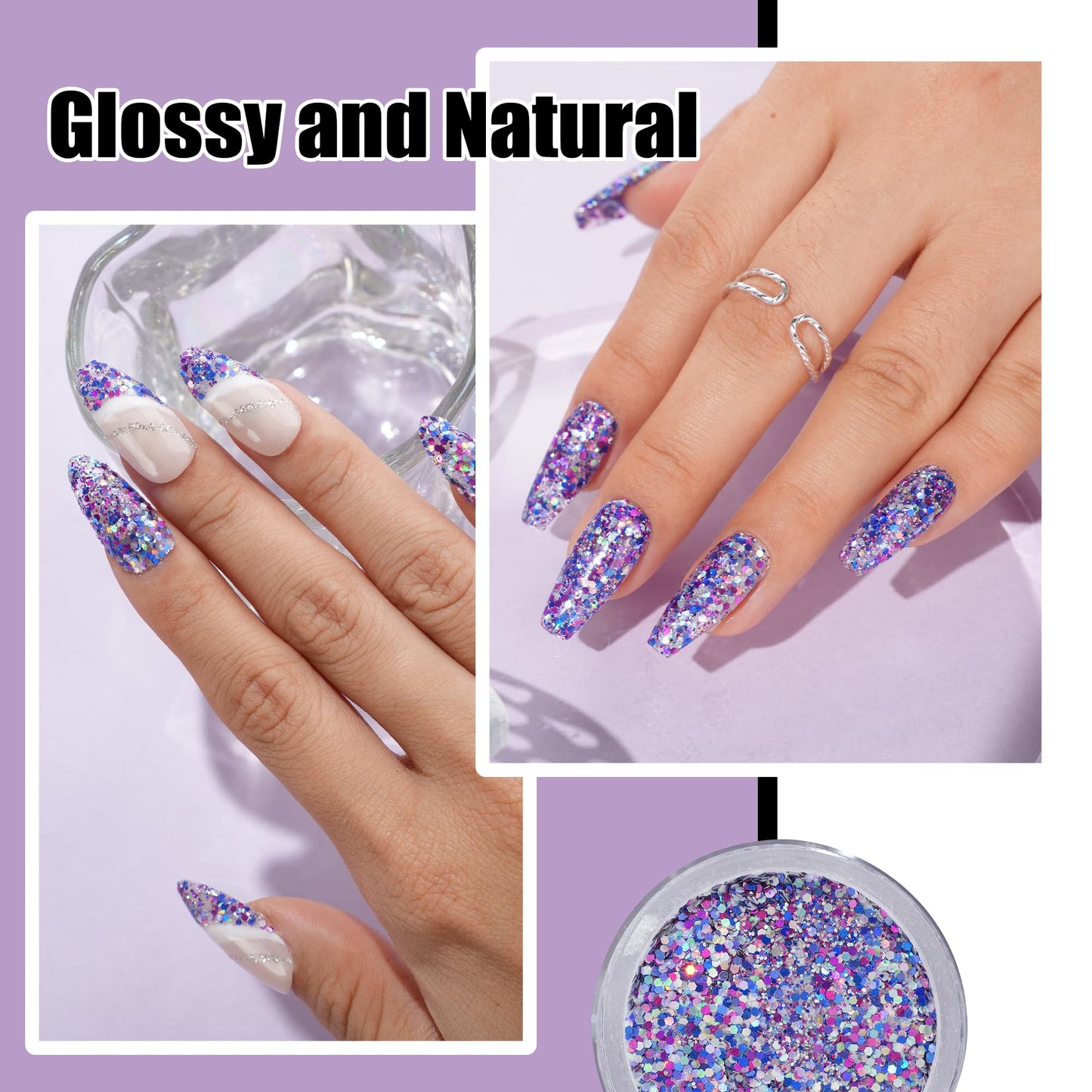 EODCI Dip Powder Glitter Colorful Purple for Valentine, 1 Oz Nail Dipping Powder French Nail Art for Starter Manicure Salon DIY at Home, Fall Winter Dip Colors Long Lasting