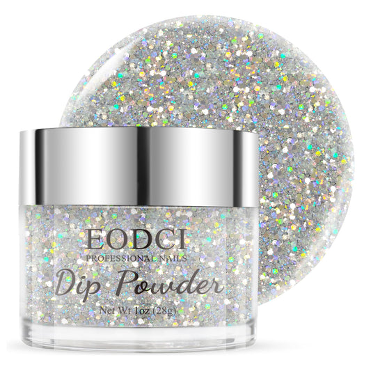 EODCI 1 Oz/28g Sequin Silver Dip Powder, Glitter Nail Dipping Powder French Powder Pro Collection System Nail Art Starter Manicure Salon DIY at Home, Odor-Free&Long-Lasting, No Needed Nail Lamp Curing