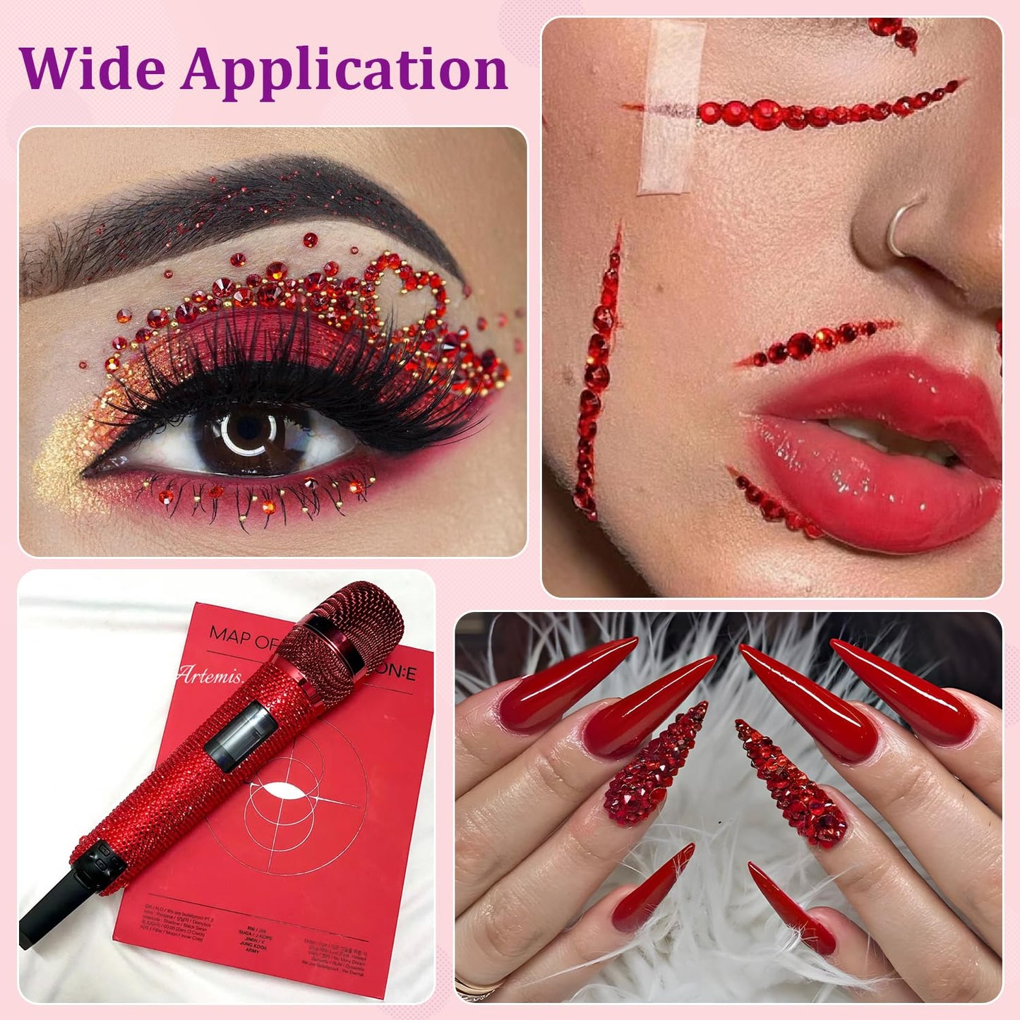 16000Pcs Resin Red Rhinestones for Crafting, Non Hotfix Flatback Gems, Bedazzling Crystal with 3Pcs 10ml B7000 Jewelry Glue for DIY Crafts Clothing Tumblers Shoes Fabric Nail Art