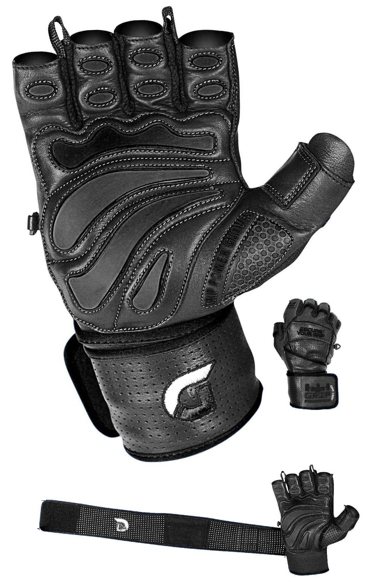 Elite Leather Gym Gloves with Built in 2" Wide Wrist Wraps Best Leather Glove Design for Weight Power Lifting Bodybuilding & Strength Training Workout Exercises (Black, Medium)