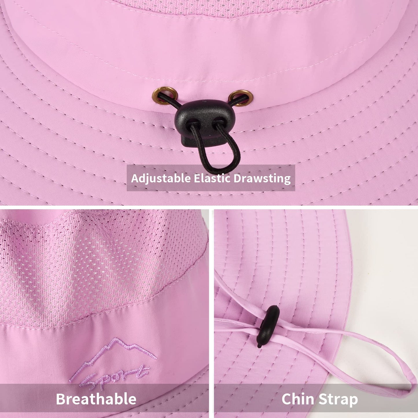 2 Pack Sun Hats for Men Women Fishing Hat UPF 50+ Breathable Wide Brim Summer UV Protection Hat Black/Purple