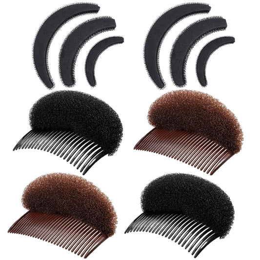 10 Pieces Hair Volumizing Accessories Set - Braiding Tool, Hair Bump Base, and Volume Haircomb for Women Lady Costume(Black, Brown)