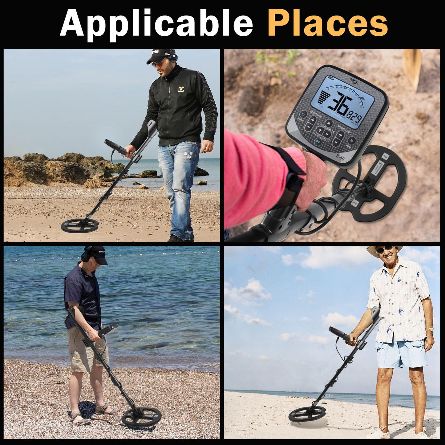 16 Inch Depth Metal Detector for Adults,19.2 kHz Higher Sensitivity Professional Metal Detector kit with Double-D Waterproof Coil,Beach Metal Detector and Pinpointer,4 Professional Modes,LCD Display