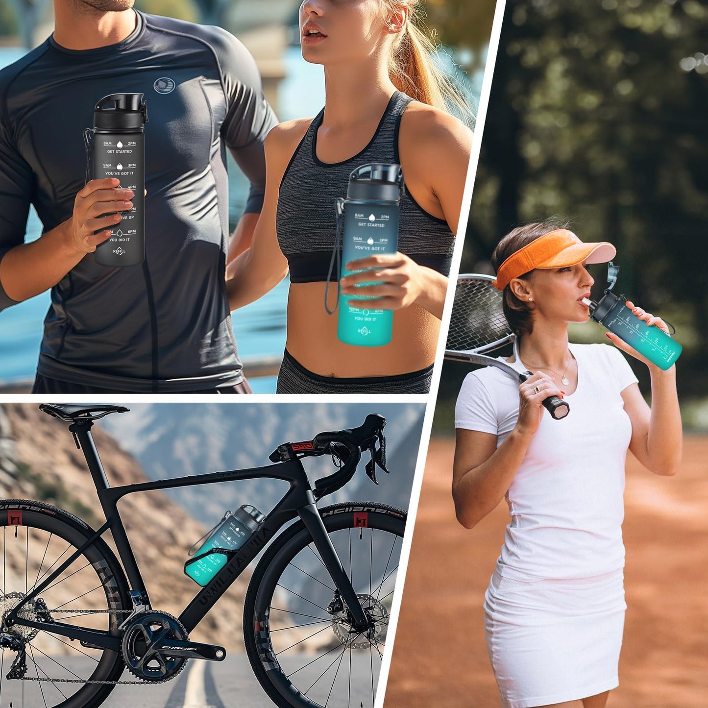 Enerbone 24 oz Water Bottle, Leakproof BPA & Toxic Free, Motivational Water Bottle with Times to Drink and Straw, Fitness Sports Water Bottle with Strap for Office, Gym, Outdoor Sports