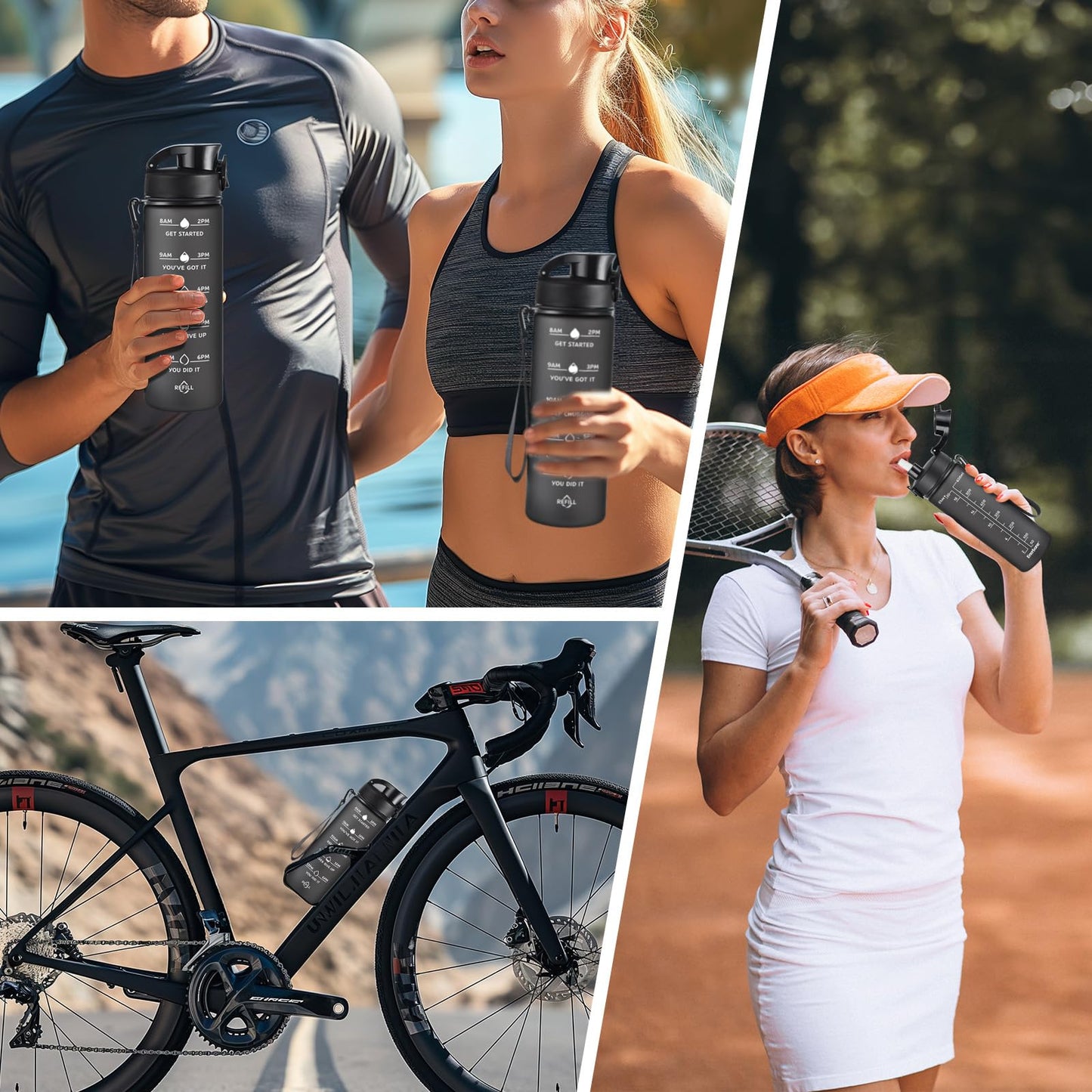 Enerbone 24 oz Water Bottle, Leakproof BPA & Toxic Free, Motivational Water Bottle with Times to Drink and Straw, Fitness Sports Water Bottle with Strap for Office, Gym, Outdoor Sports