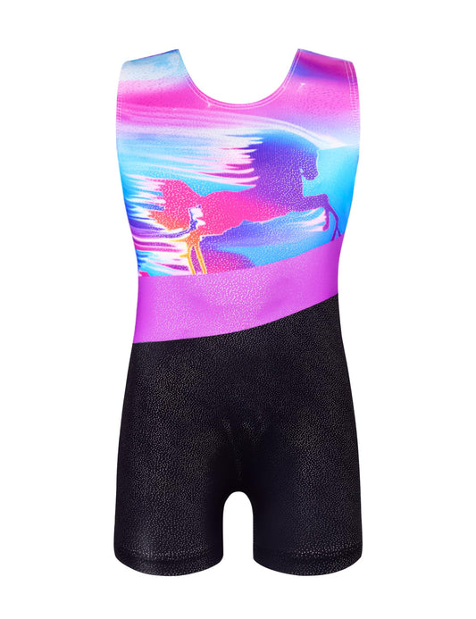 Domusgo Leotard for Girls Gymnastics Size 5-6 Years Old Sparkly Purple Unicorn Tumbling Biketard