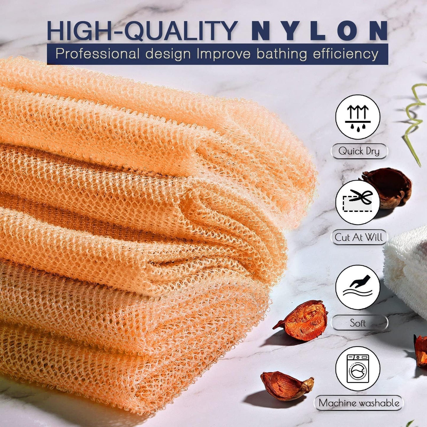 3 Pieces African Bath Sponge African Net Long Net Bath Sponge Exfoliating Shower Body Scrubber Back Scrubber Skin Smoother,Great for Daily Use (Yellow,Yellow,Yellow)