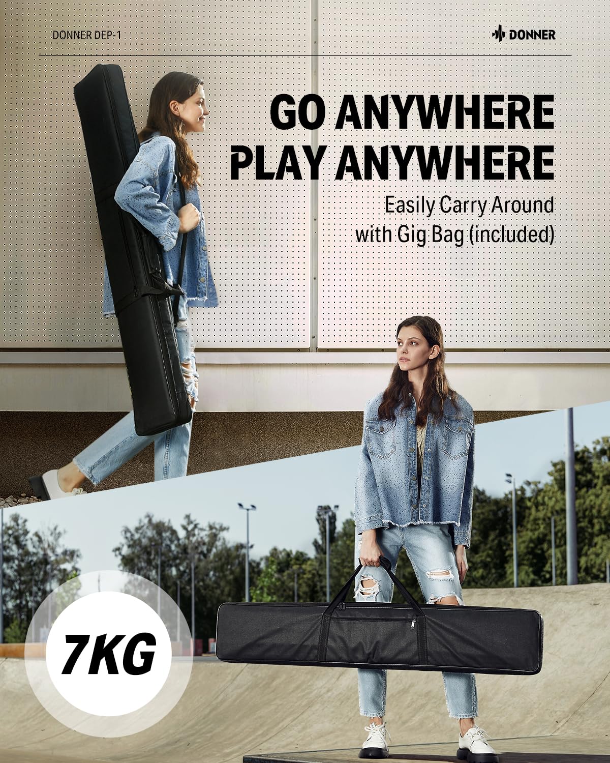 Donner DEP-1 Piano Keyboard 88 Keys, Beginner Digital Keyboard Piano Velocity-Sensitive Keys, Portable Electric Piano with Sustain Pedal, Carrying Case and Keyboard Stickers