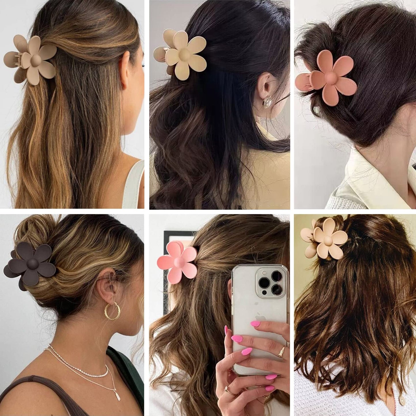 12 Pieces Flower Claw Clips for Women Girls - Large, Strong Hold Jaw Clips in 12 Matte Colors for Thick and Thin Hair