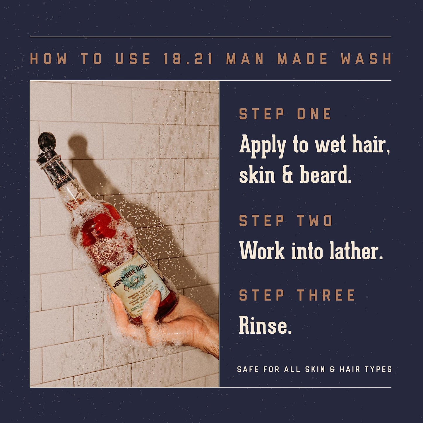 18.21 Man Made Original Absolute Mahogany 3-in-1 Body Wash, Shampoo, & Conditioner for Men, All Hair & Skin Types, Strengthens and Moisturizes in a Manly Aroma, 3.4oz