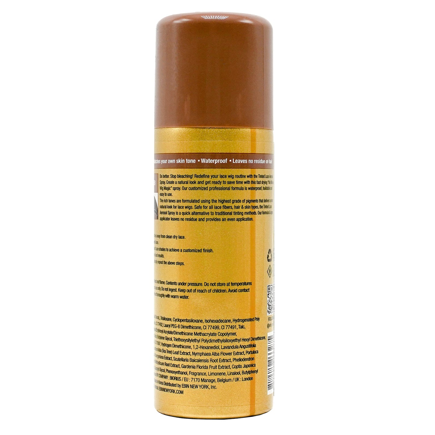 EBIN NEW YORK Tinted Lace Spray - Dark Brown 2.7oz/ 80ml, Quick dry, Water Resistant, No Residue, High pigmentation, Even Spray, Matching Skin Tone, Natural Look, Tinted Spray for Wig