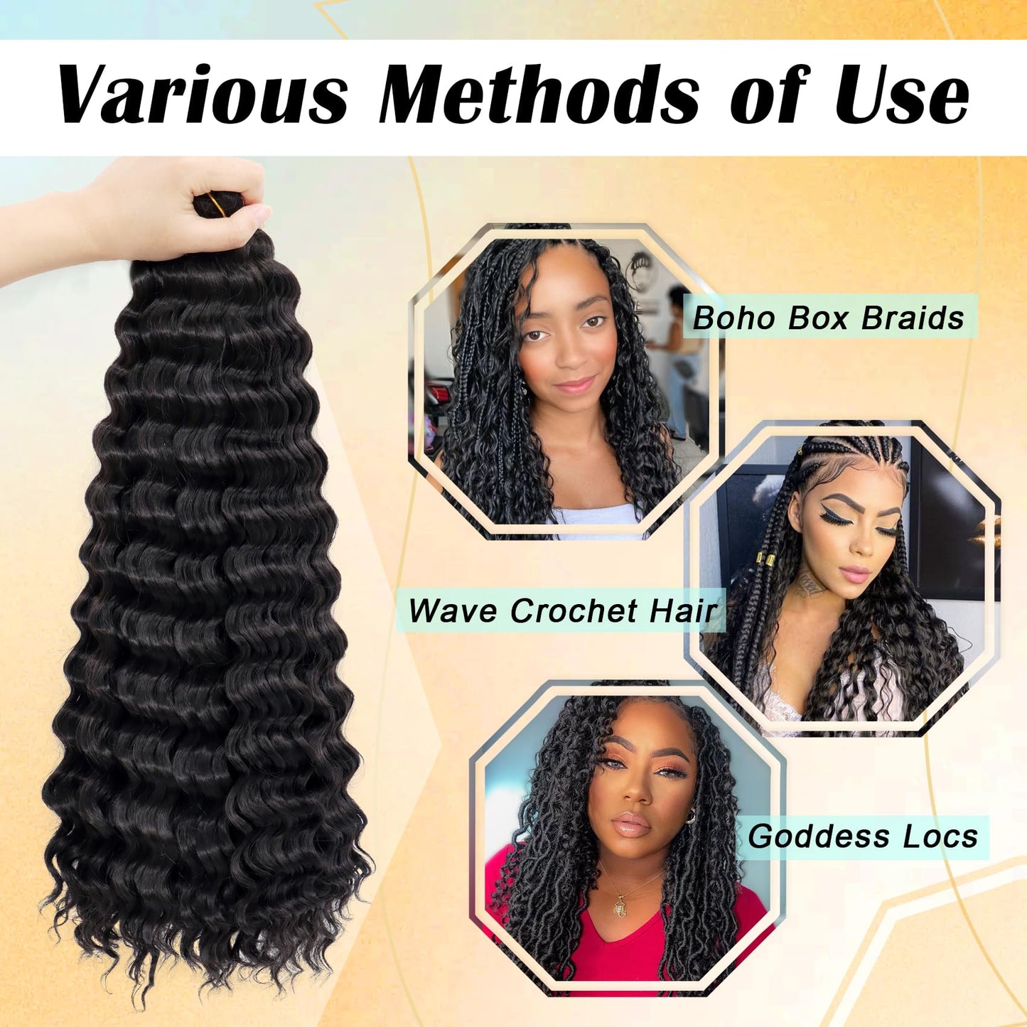 Eerya Ocean Wave Crochet Hair 30 Inch 6 Packs Deep Wave Crochet Hair for Black Women Synthetic Wavy Curly Braiding Hair for Boho Braids (30 inch,1B)