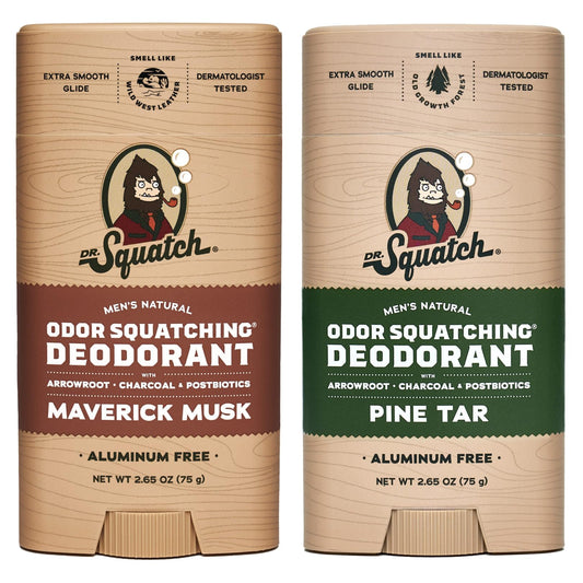 Dr. Squatch Natural Deodorant for Men – Odor-Squatching Men's Deodorant Aluminum Free - Maverick Musk + Pine Tar (2.65 oz, 2 Pack)