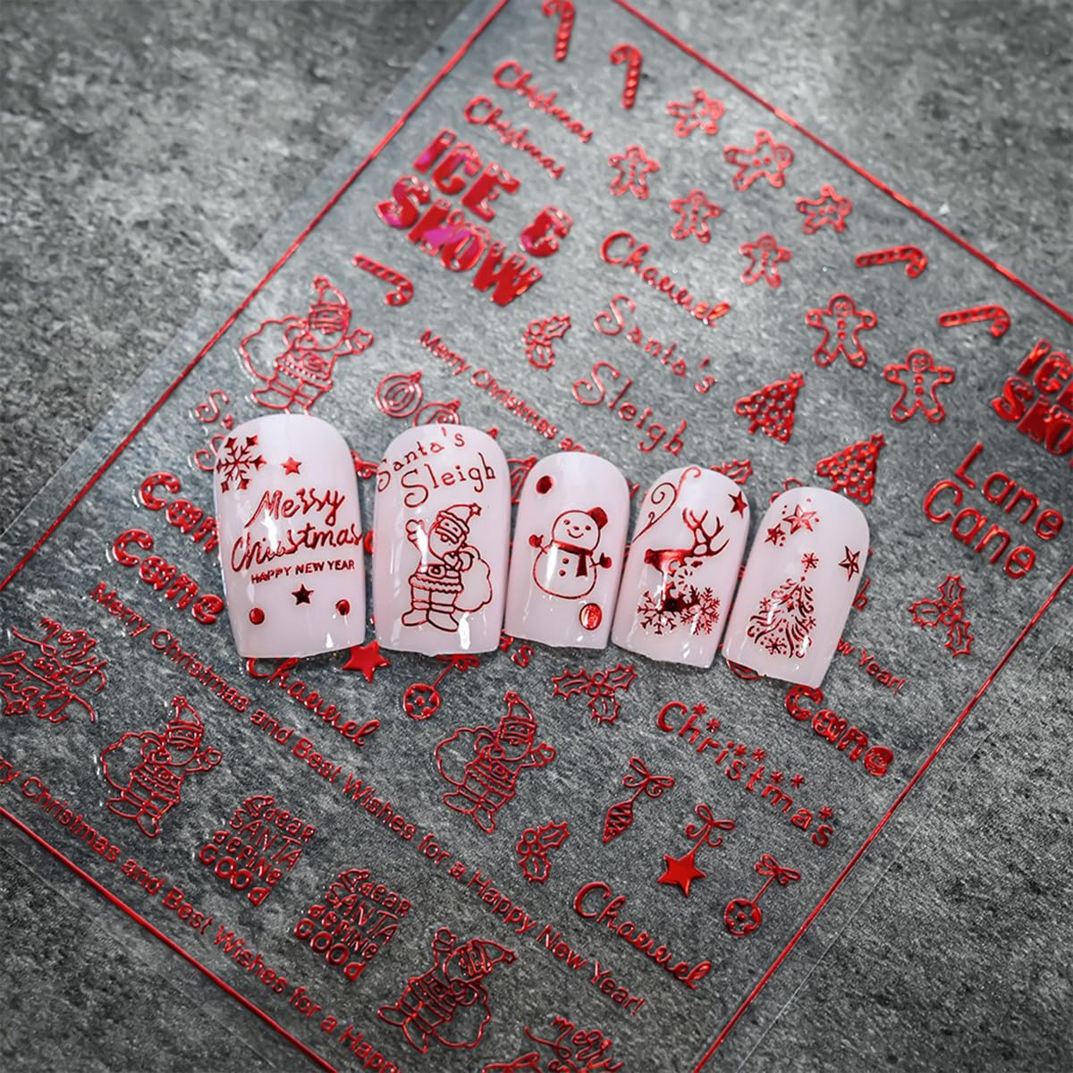 12 Sheets Christmas Nail Stickers - Gold Nail Decals with Snowflake, Snowman, Elk, Tree & Santa Claus Designs - 3D Self-Adhesive Holiday Xmas Nail Art Decals for Manicure Decorations