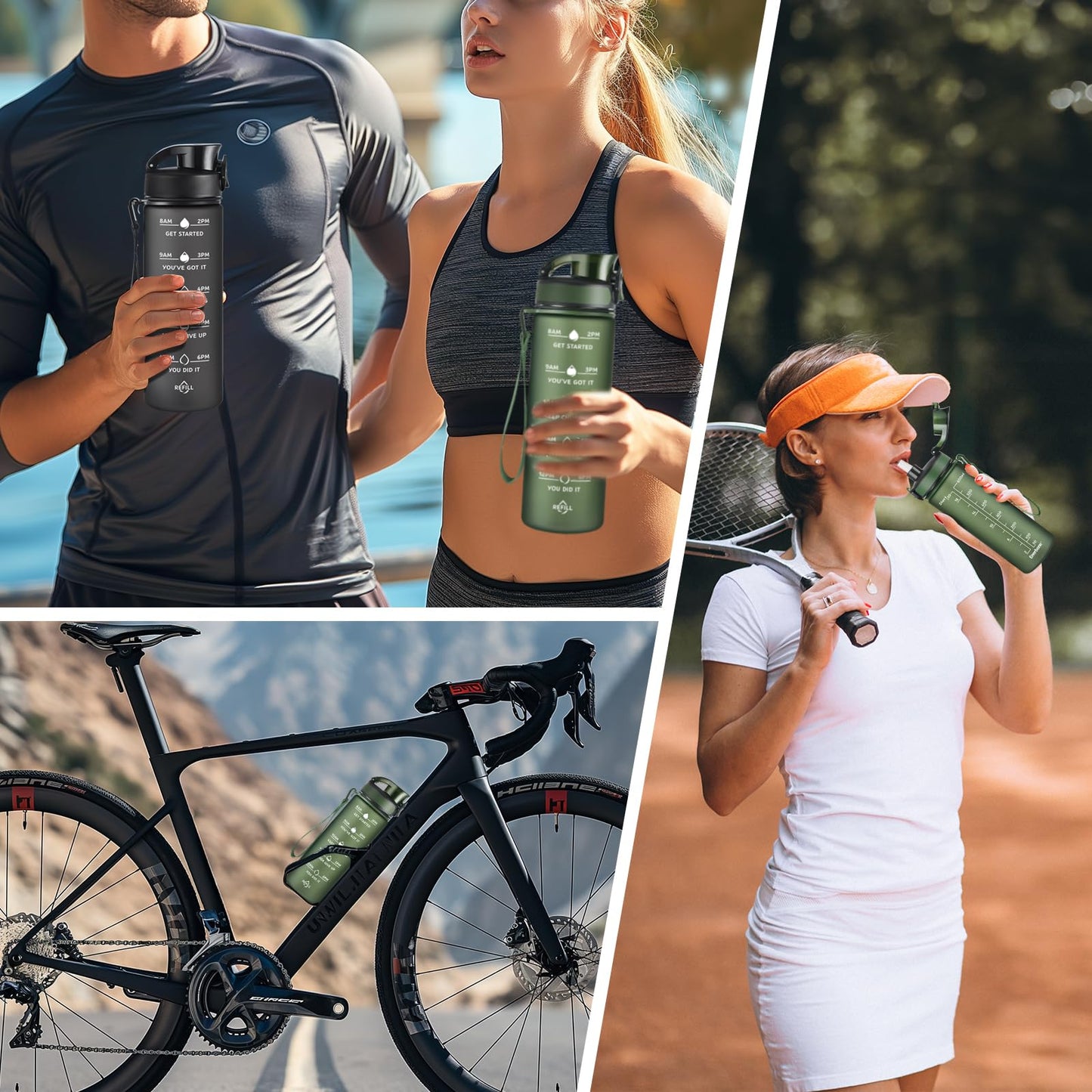 Enerbone 24 oz Water Bottle, Leakproof BPA & Toxic Free, Motivational Water Bottle with Times to Drink and Straw, Fitness Sports Water Bottle with Strap for Office, Gym, Outdoor Sports