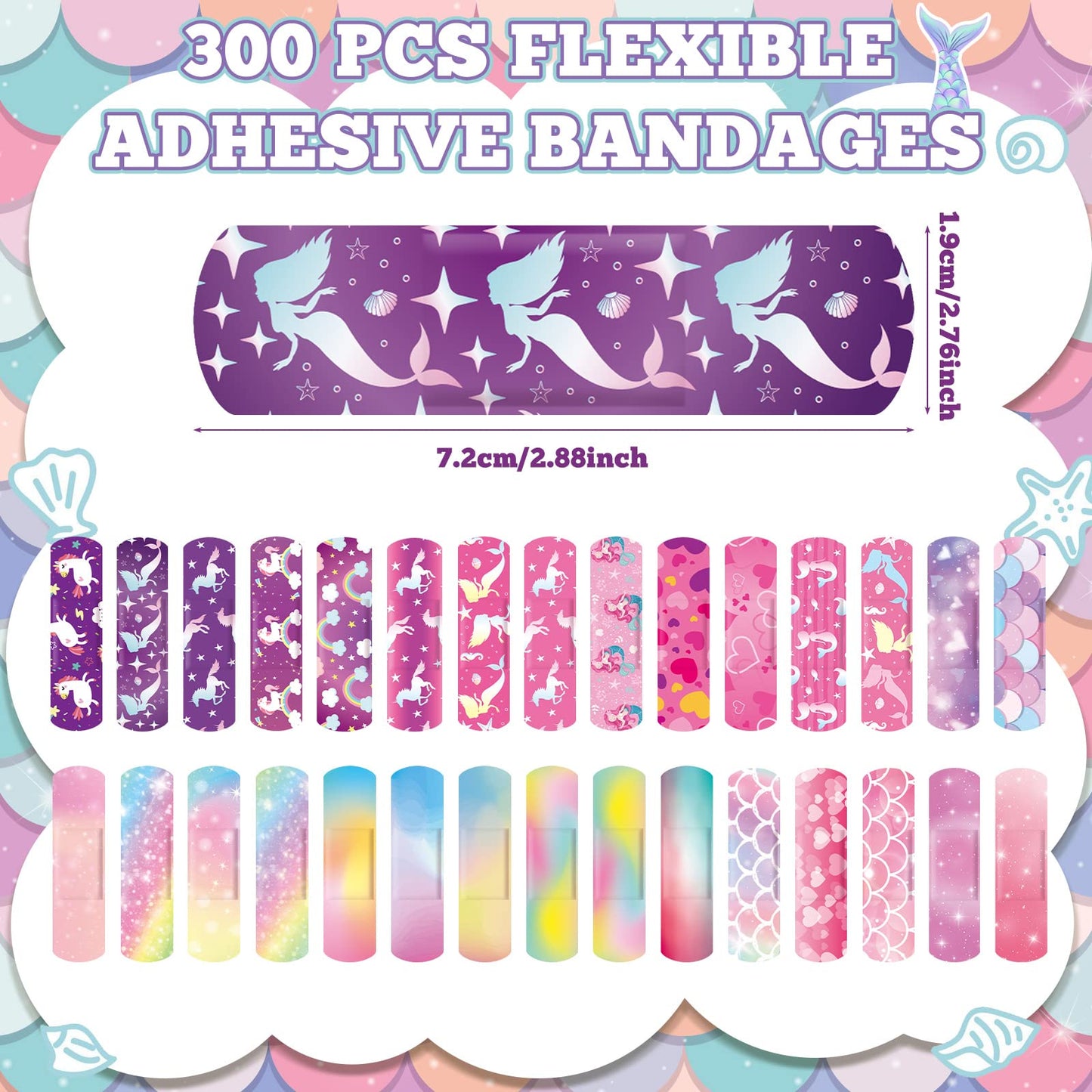 120 Pcs Kids Bandages Bulk Cute Cartoon Flexible Bandages Waterproof Breathable Bandages Strip Protect Cuts and Scrapes for Girls Boys Children Toddlers (Romantic Style)