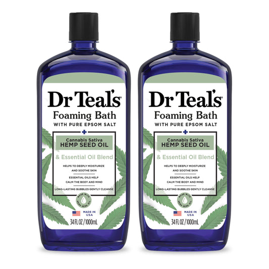 Dr Teal's Foaming Bath with Pure Epsom Salt, Cannabis Sativa Hemp Seed Oil, 34 fl oz (Pack of 2)