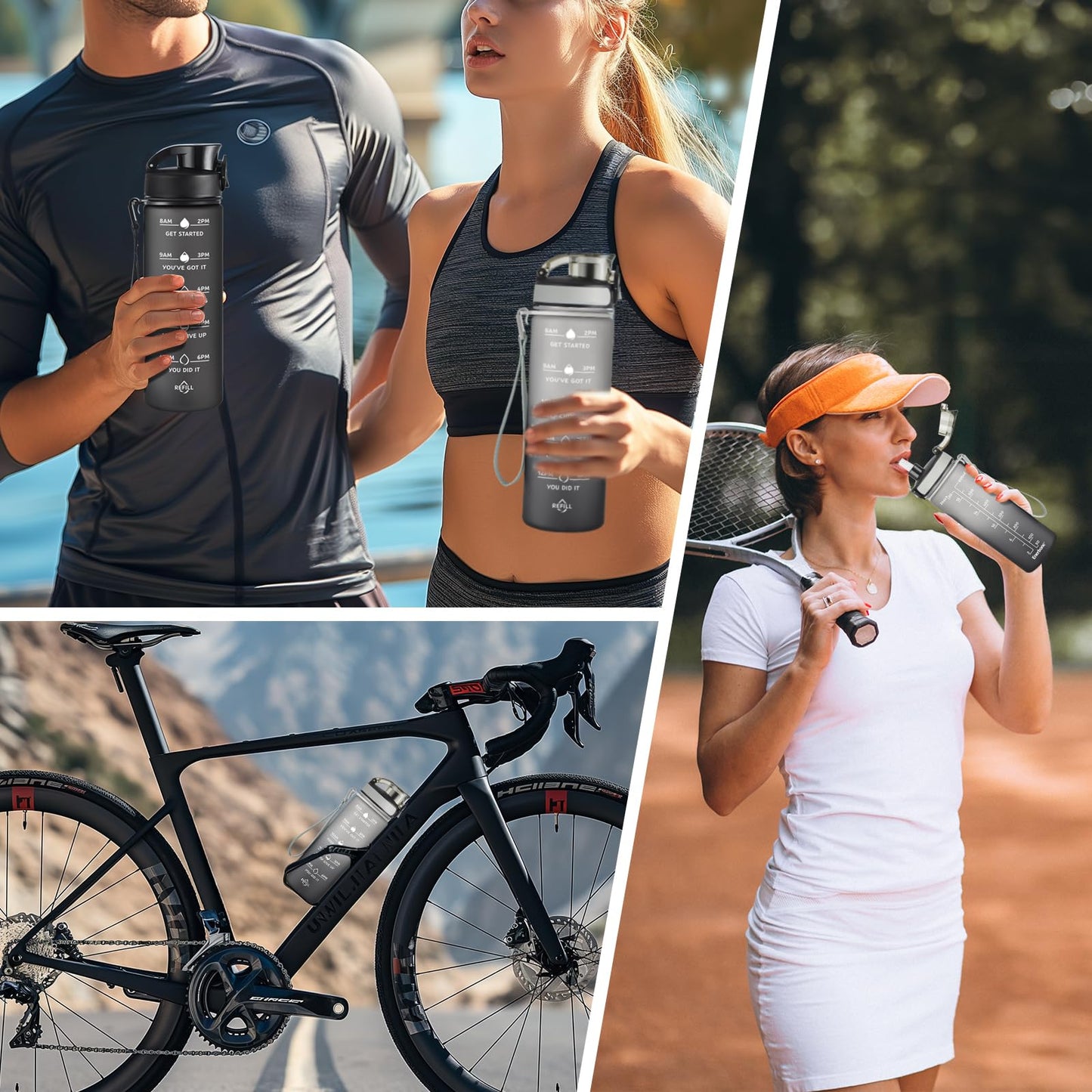 Enerbone 24 oz Water Bottle, Leakproof BPA & Toxic Free, Motivational Water Bottle with Times to Drink and Straw, Fitness Sports Water Bottle with Strap for Office, Gym, Outdoor Sports