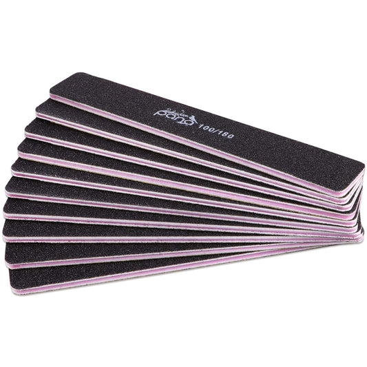 10PCS Jumbo Size PANA Professional Double Sided Nail Files - Black, 100/180 Grit - Emery Board Nail Buffering File Manicure Pedicure Nail Polisher Washable