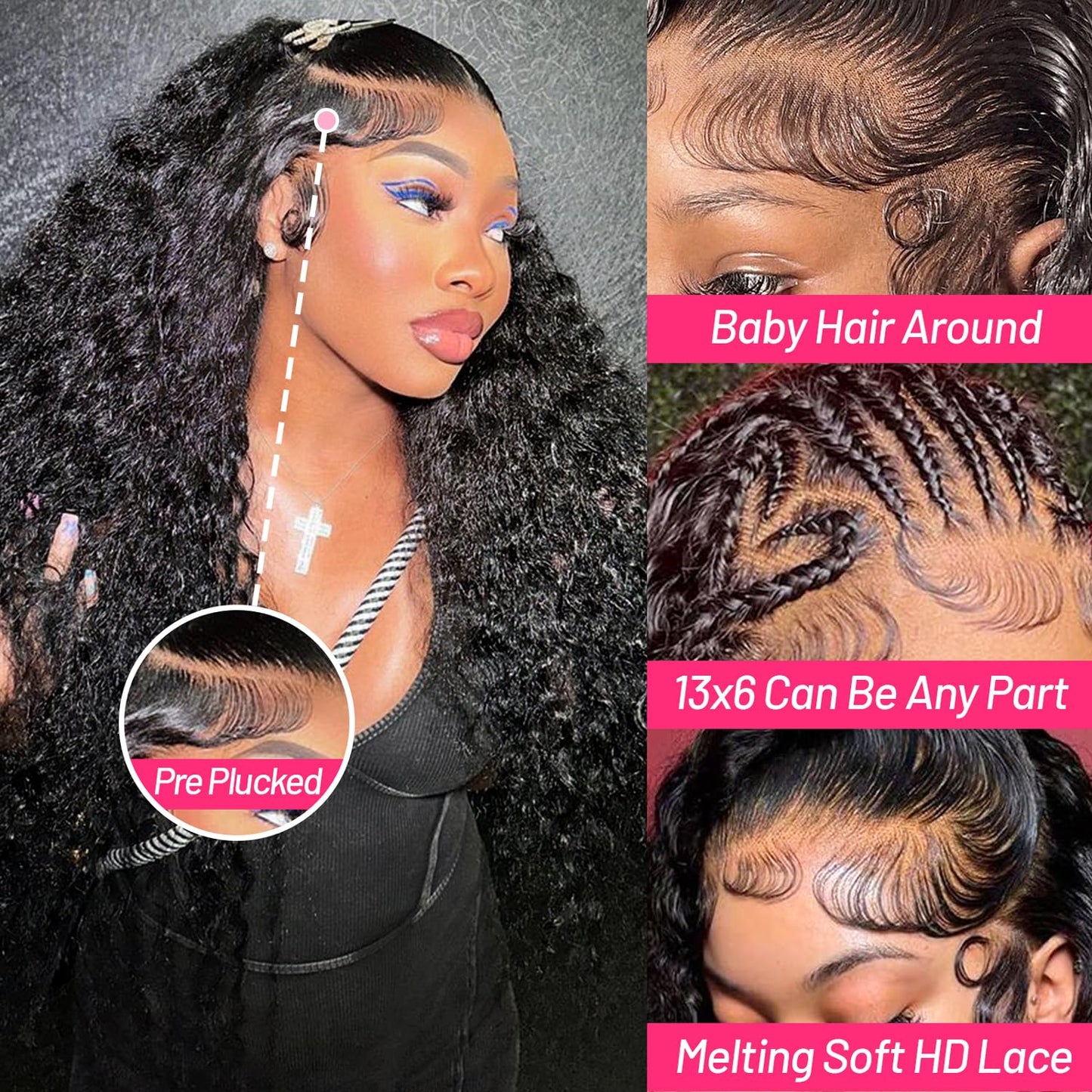 EQ DUOUPA 28 Inch Deep Wave Lace Front Wigs Human Hair Pre Plucked 13x6 HD Transparent Lace Frontal Wigs Human Hair 180 Density Curly Wigs for Women