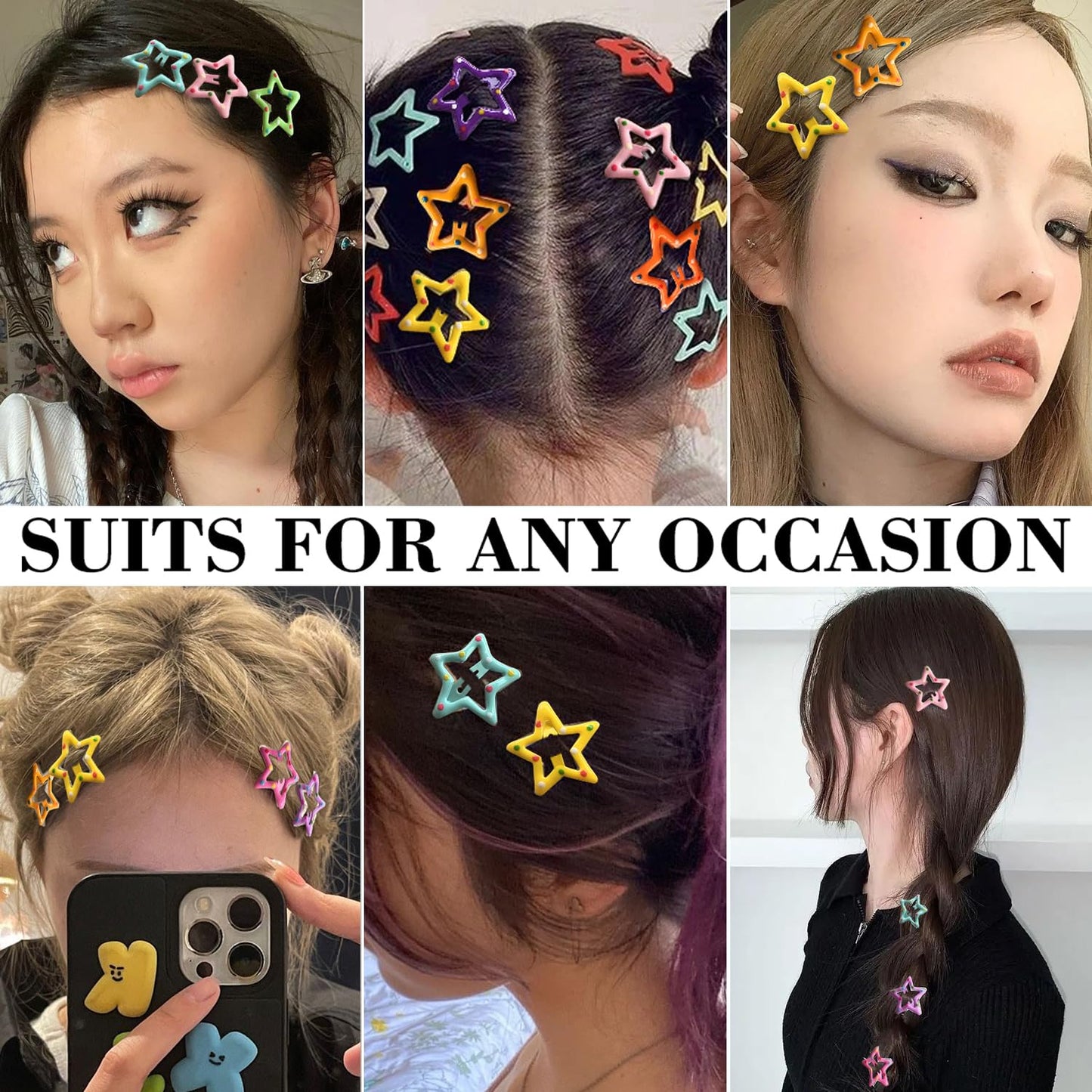15 PCS Metal Hair Barrettes - Non-Slip 1.22" Star Snap Hair Clips for Girls, Women, and Children - Multicolor Hair Accessories