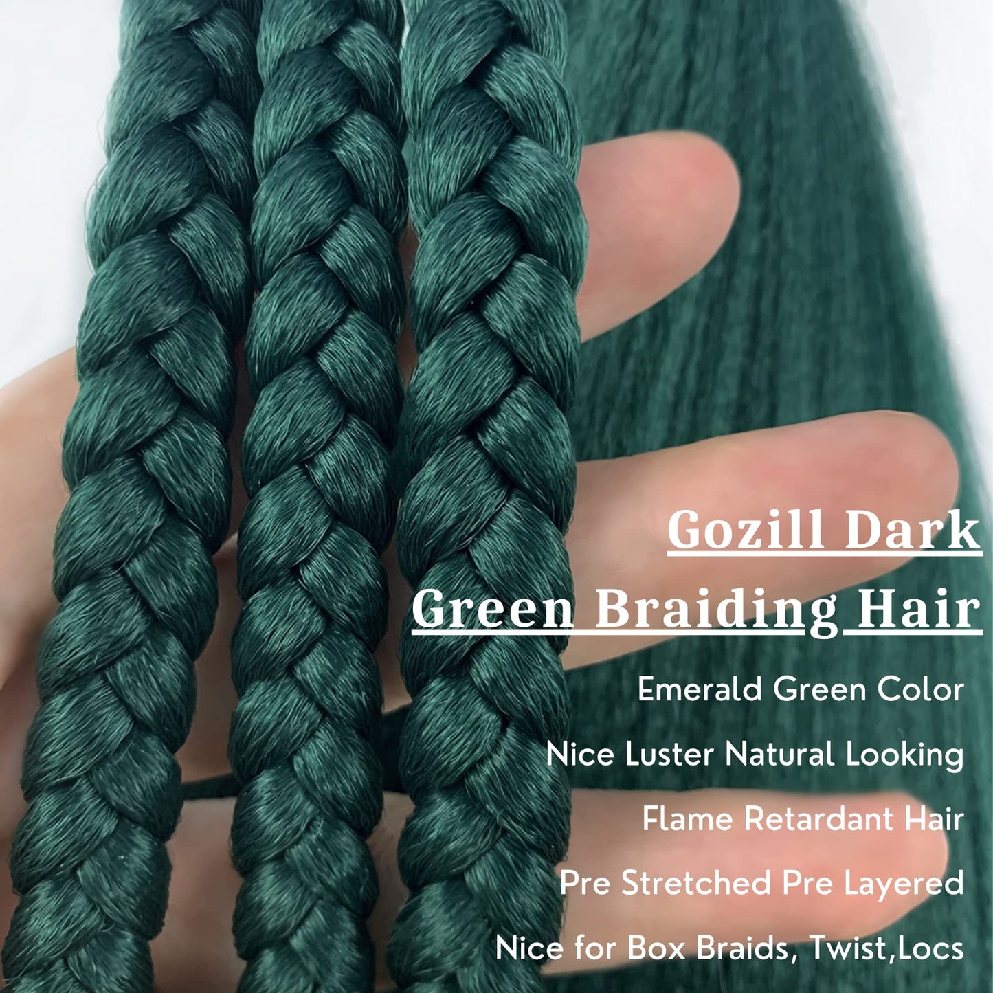 Emerald Green Braiding Hair Pre Stretched Box Braids Hair Extension for Braiding 6 Packs