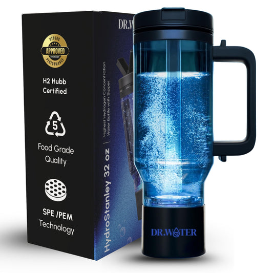Dr.Water Hydrogen Water Bottle - 3X More Hydrogen Concentration - 32oz Hydrogen Water Bottle Generator - Portable Hydrogen Water Machine | Certified H2 Generator - HydroStanley Black