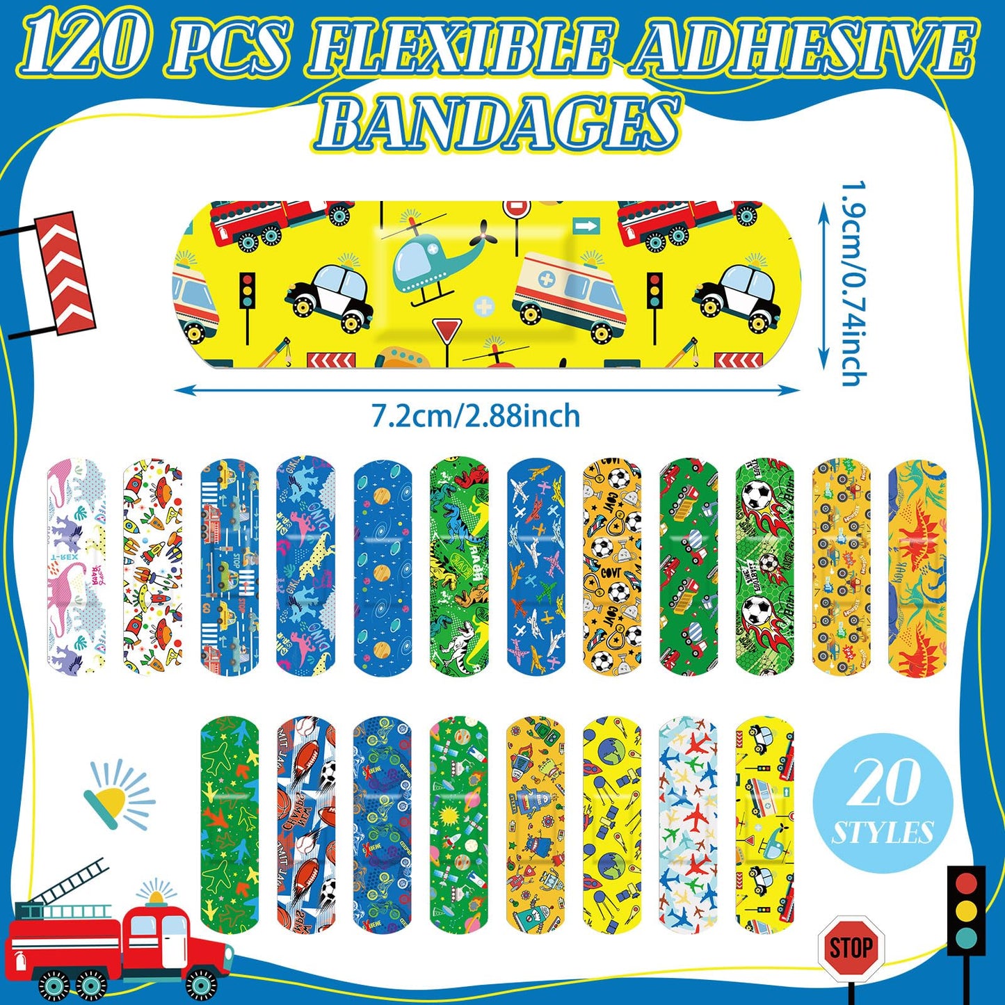 120 Pcs Kids Bandages Bulk Cute Cartoon Flexible Bandages Waterproof Breathable Bandages Strip Protect Cuts and Scrapes for Girls Boys Children Toddlers (Lovely Style)