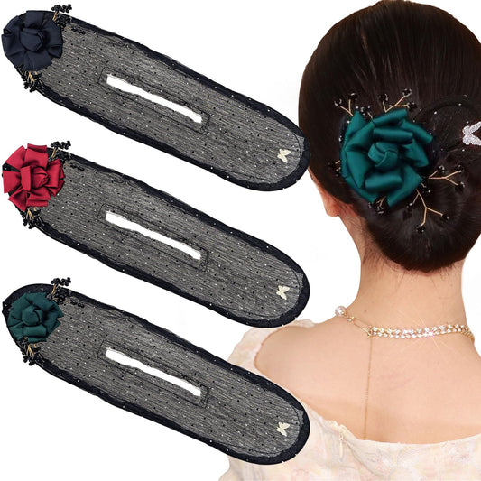 3 PACK Camellia Flower Hair Bun Makers, Quick Fashion Hair Accessories for Women (Style 2)