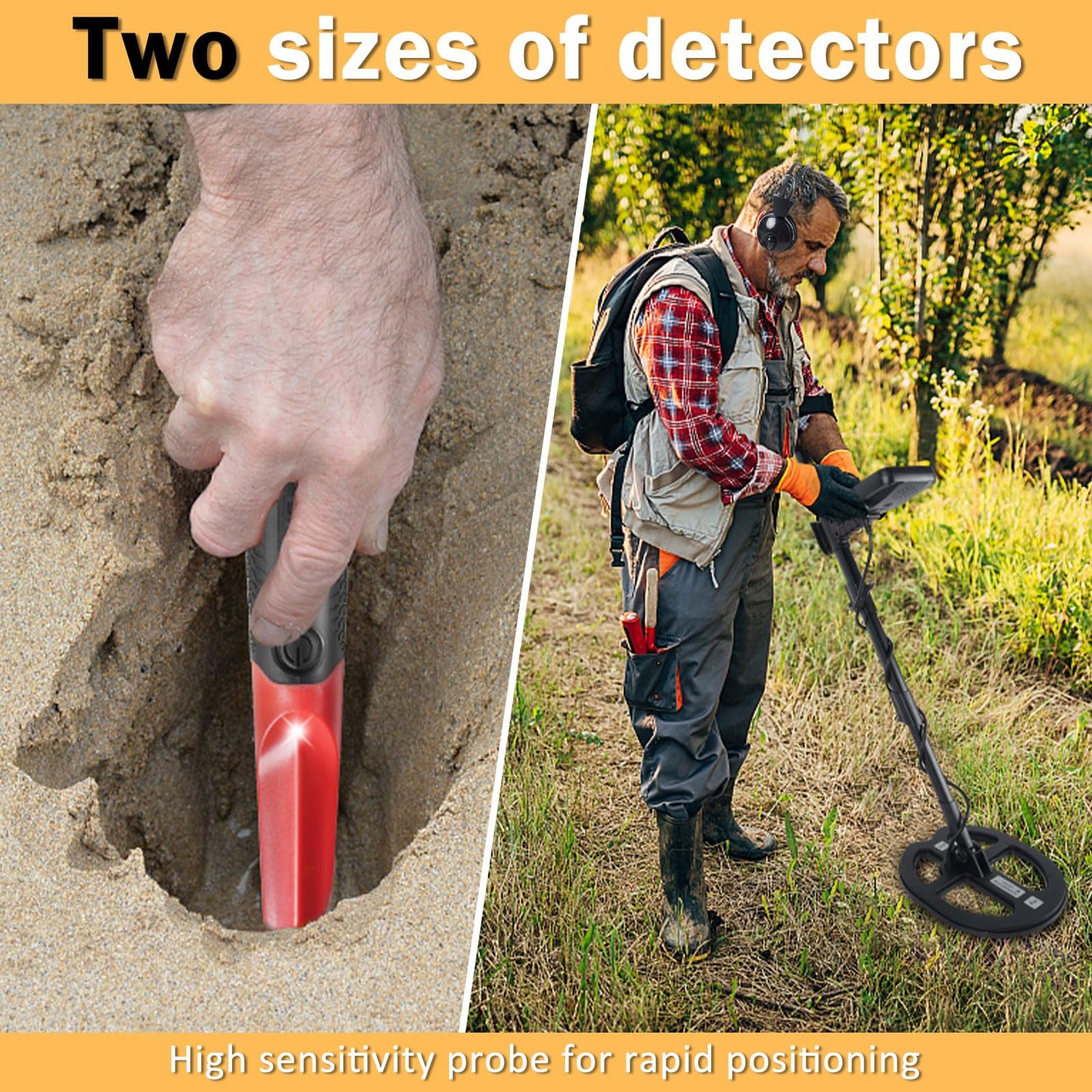 16 Inch Depth Metal Detector for Adults,19.2 kHz Higher Sensitivity Professional Metal Detector kit with Double-D Waterproof Coil,Beach Metal Detector and Pinpointer,4 Professional Modes,LCD Display