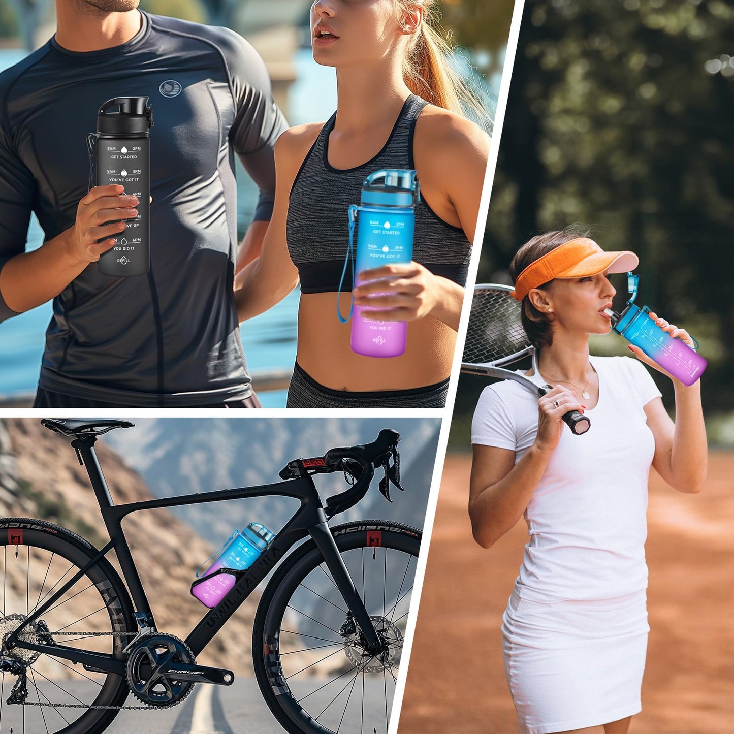 Enerbone 24 oz Water Bottle, Leakproof BPA & Toxic Free, Motivational Water Bottle with Times to Drink and Straw, Fitness Sports Water Bottle with Strap for Office, Gym, Outdoor Sports