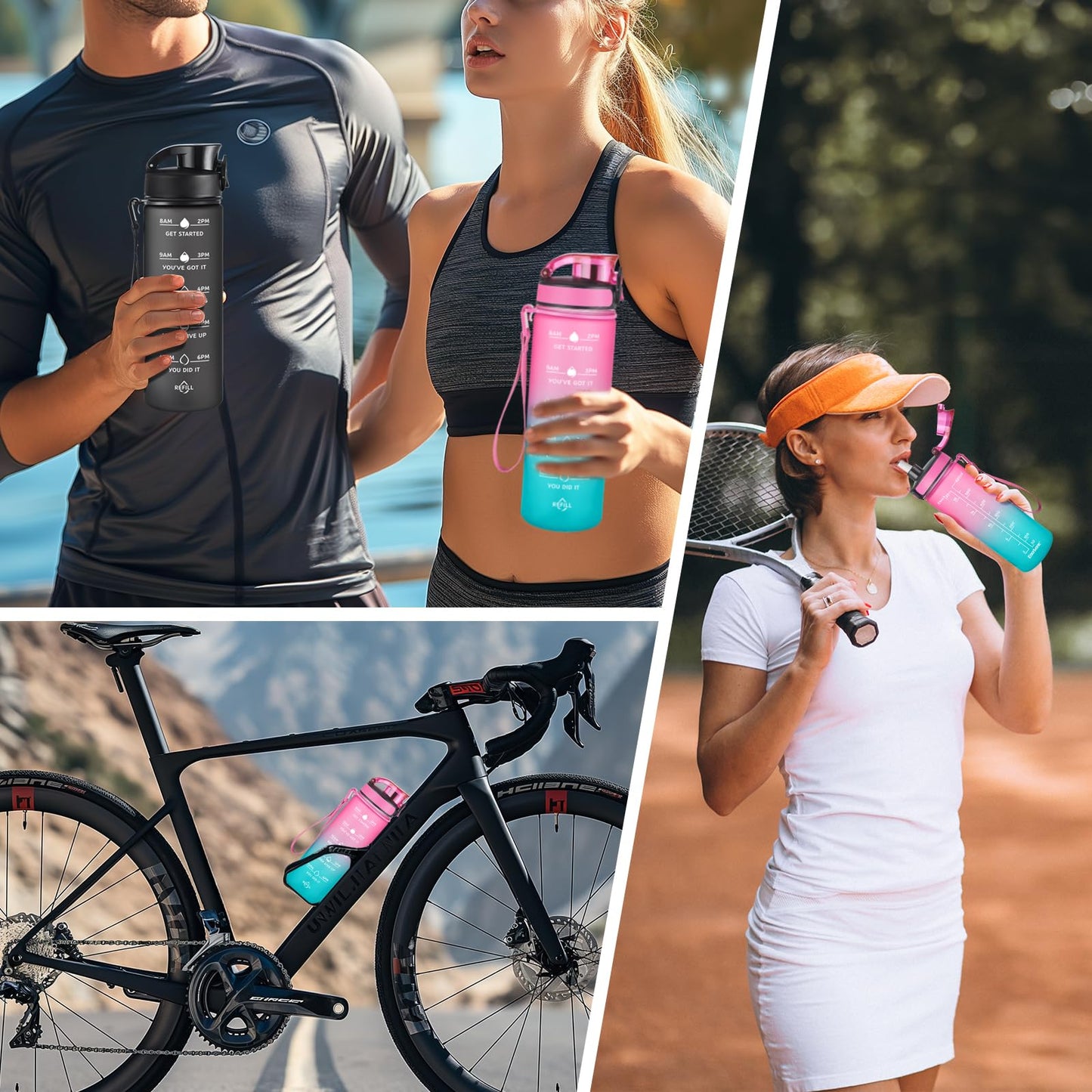 Enerbone 24 oz Water Bottle, Leakproof BPA & Toxic Free, Motivational Water Bottle with Times to Drink and Straw, Fitness Sports Water Bottle with Strap for Office, Gym, Outdoor Sports