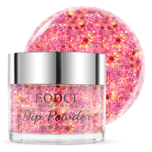 EODCI Glitter Light Blue Dip Powder, Orange Glitter Dip Powder Nail Color Refills, 1oz/28g, Pro Dipping Powder System for Nail Art DIY at Home/Salon