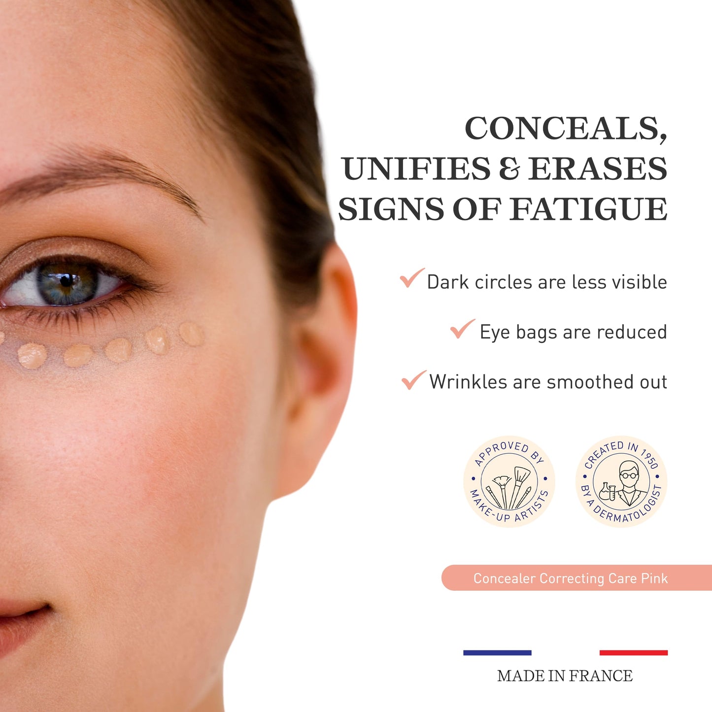 Embryolisse Concealer Correcting Skincare, Pink, Covers Dark Circles & Puffiness. Hydrating Under Eye Makeup with Age-Defying Vitamin B3 & E, 0.27 fl oz