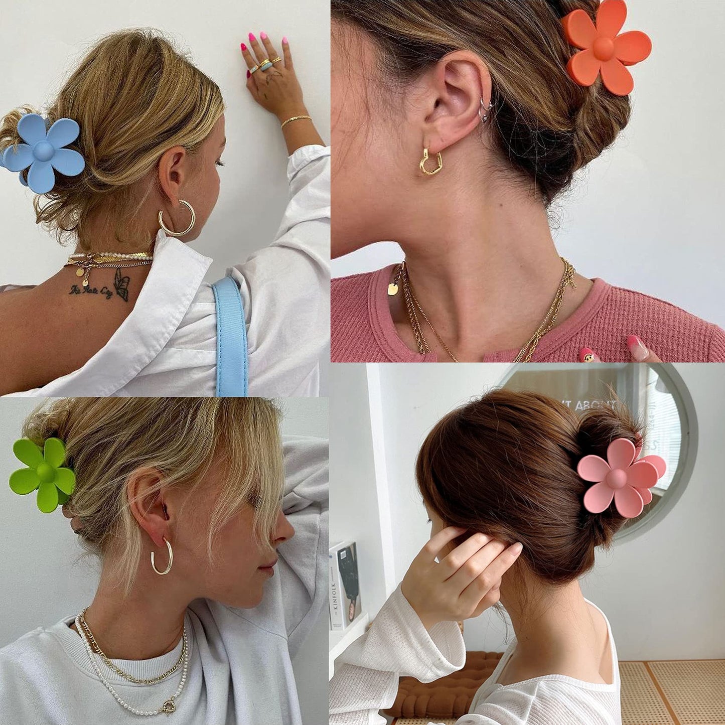 12-Piece Flower Claw Clips - Large Jaw Clips for Women & Girls - Thick & Thin Hair - 12 Colors - Matte, Non-Slip, Strong Hold
