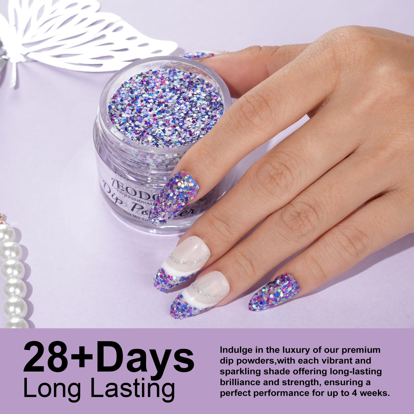 EODCI Dip Powder Glitter Colorful Purple for Valentine, 1 Oz Nail Dipping Powder French Nail Art for Starter Manicure Salon DIY at Home, Fall Winter Dip Colors Long Lasting