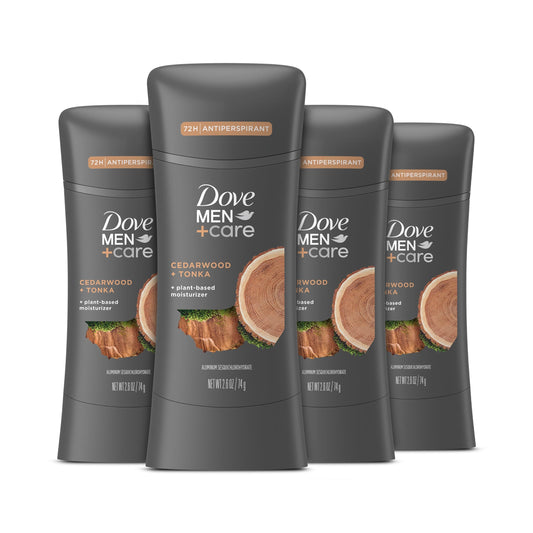 Dove Men+Care Antiperspirant Stick Cedarwood + Tonka 4 Count 72H Protection with a Plant-Based Moisturizer 2.6 oz
