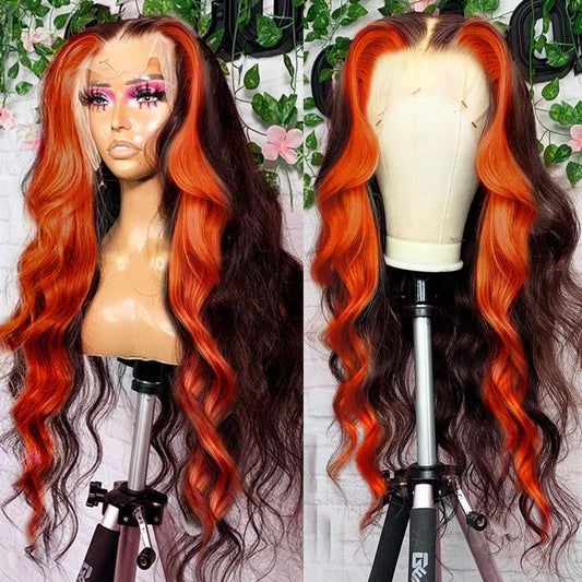 200% Density 13X6 Ginger Lace Front Wigs Human Hair Pre Plucked for Women Ombre 13X6 HD Transparent Ginger Orange Lace Front Wigs Human Hair Glueless Ginger Colored Lace Front Wigs Human Hair (24Inch)
