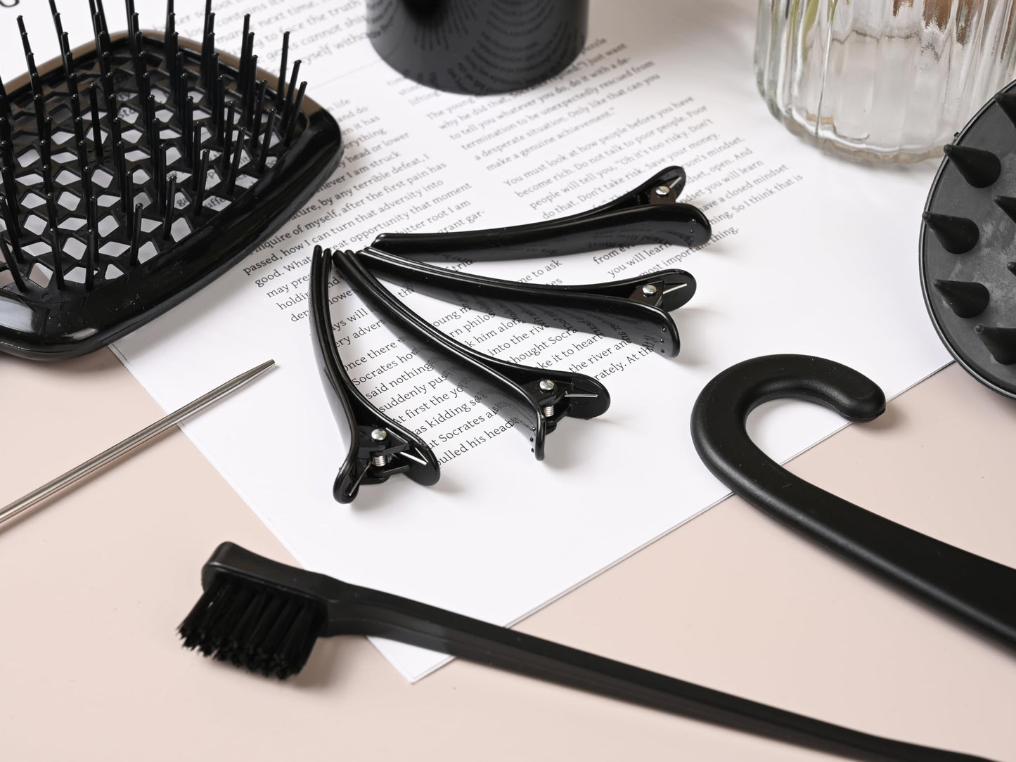 12 Pcs Hair Styling Brush Set with Detangler, Teasing, Rat Tail, Edge Brushes and Baby Hair Brushes - Soft Bristles for Baby Girls and Women (Black)