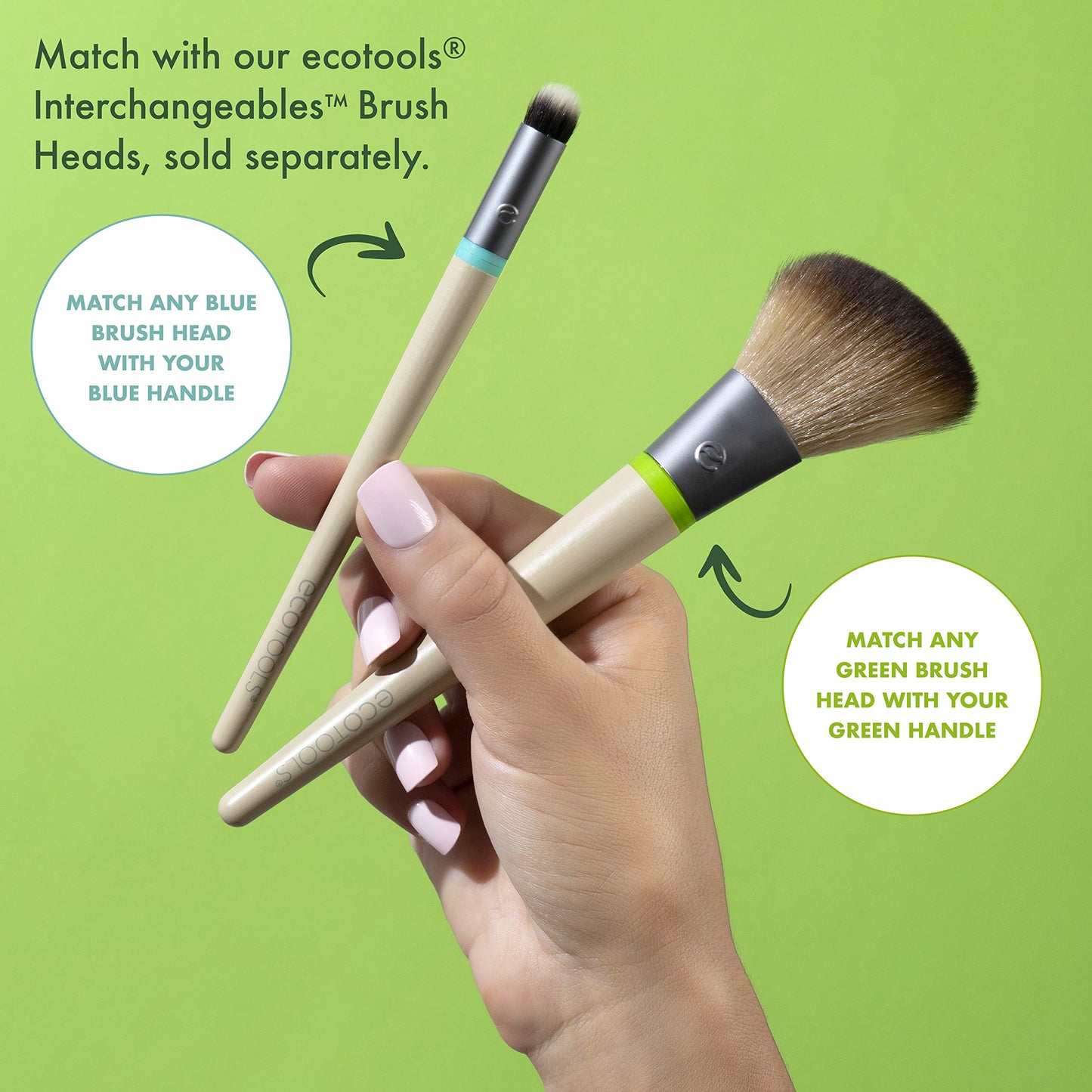 EcoTools Wake Up + Glow Interchangeables Makeup Brush Set with Case, With Beauty Blender Makeup Sponge, Silicone Applicator Face Mask Brush, Eye Roller Depuffer (Set of 6)