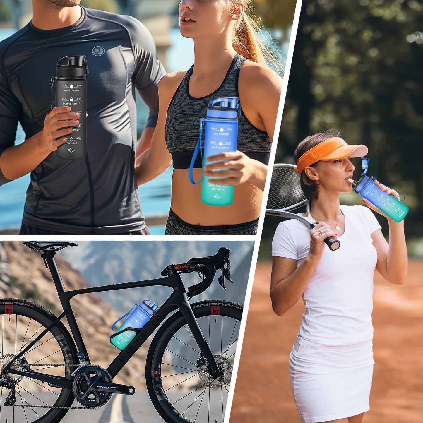 Enerbone 24 oz Water Bottle, Leakproof BPA & Toxic Free, Motivational Water Bottle with Times to Drink and Straw, Fitness Sports Water Bottle with Strap for Office, Gym, Outdoor Sports