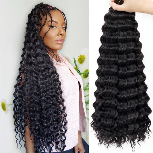 Eerya Ocean Wave Crochet Hair 30 Inch 6 Packs Deep Wave Crochet Hair for Black Women Synthetic Wavy Curly Braiding Hair for Boho Braids (30 inch,1B)