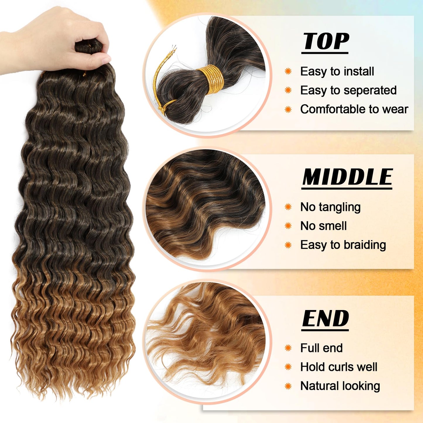 Eerya Long Curly Braiding Hair 24 Inch 4 Packs Deep Ocean Wave Crochet Hair for Black Women Deep Wave Braiding Hair for Boho Braids (24 inch, T30)