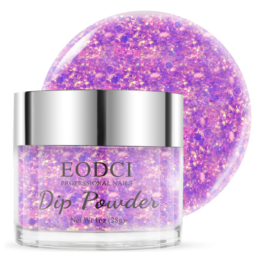 EODCI Glitter Colorful Pink Dip Powder, Orange Glitter Dip Powder Nail Color Refills, 1oz/28g, Pro Dipping Powder System for Nail Art DIY at Home/Salon