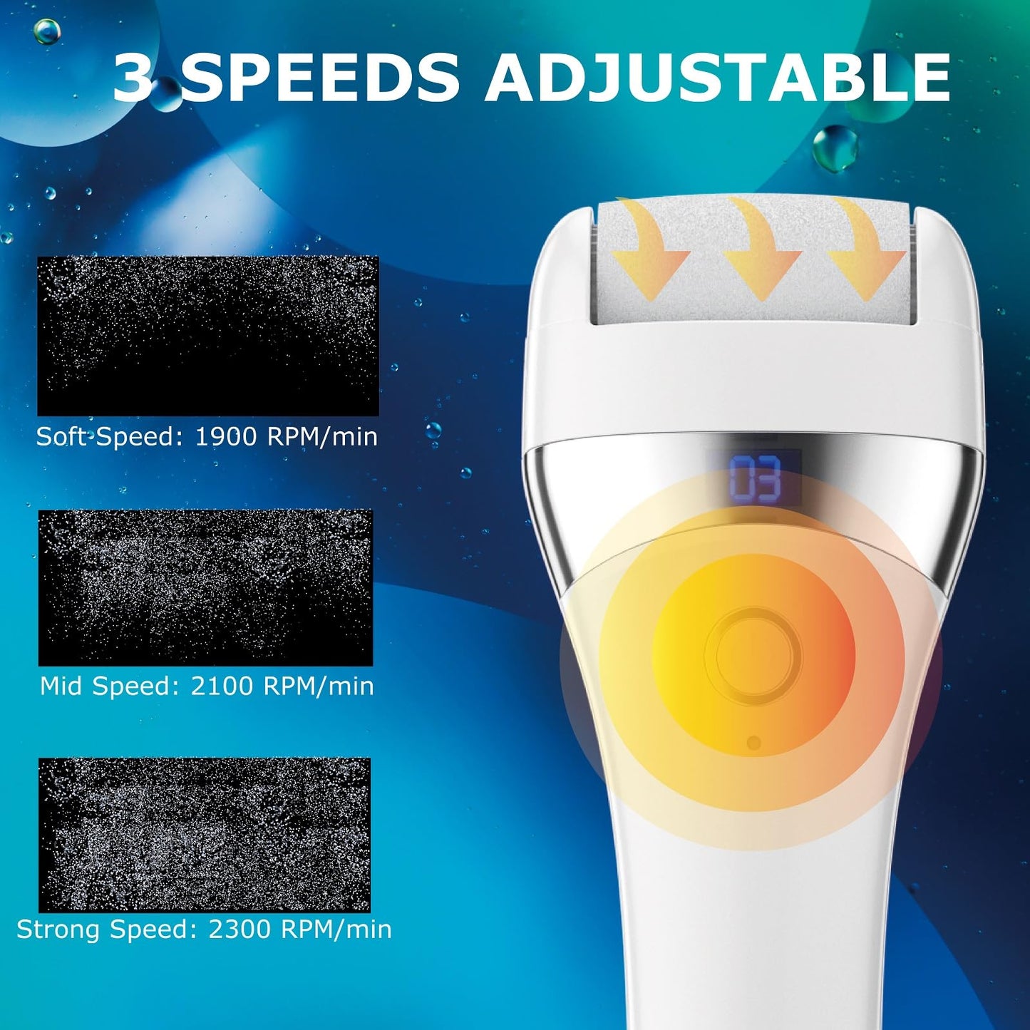 Electric Foot Callues Remover - FSA&HSA Eligible, Portable Electric Foot Files with 3 Heads, Rechargeable Feet File for Foot Care, Waterproof Deadskin Remover, Pedicure Tool for Dry and Crack Feet